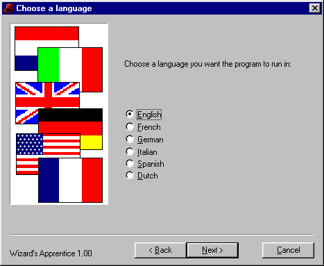 Screenshot of language
    selection dialog