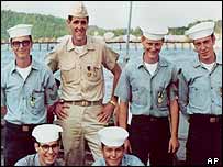 Kerry (second from left, top) with members of his crew aboard PCF-31 in the Mekong Delta during the Vietnam war