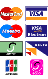 We accept Mastercard, Visa, Switch, Solo, Maestro, Visa Delta, Visa Electron and JCB cards