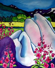 Fire and Ice - oil painting of nude woman by the Mendenhall Glacier - Elise Tomlinson
