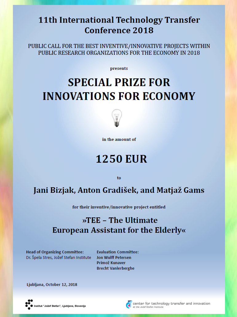 Special prize for innovations for economy